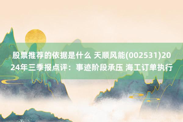 股票推荐的依据是什么 天顺风能(002531)2024年三季报点评：事迹阶段承压 海工订单执行