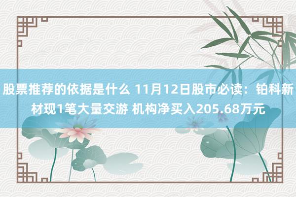 股票推荐的依据是什么 11月12日股市必读：铂科新材现1笔大量交游 机构净买入205.68万元