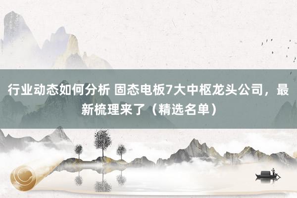 行业动态如何分析 固态电板7大中枢龙头公司，最新梳理来了（精选名单）