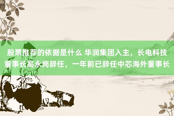 股票推荐的依据是什么 华润集团入主，长电科技董事长高永岗辞任，一年前已辞任中芯海外董事长