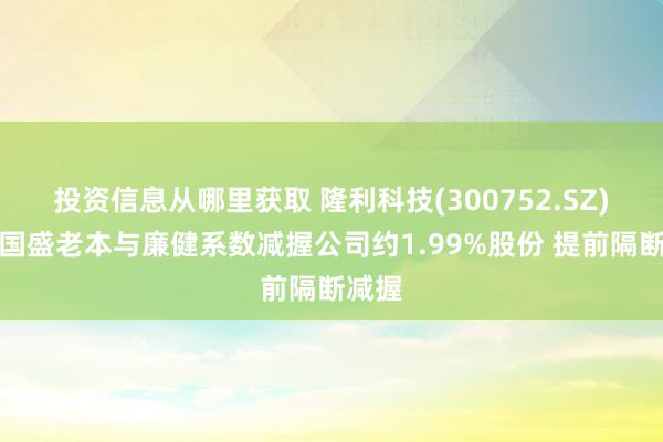 投资信息从哪里获取 隆利科技(300752.SZ)鼓动国盛老本与廉健系数减握公司约1.99%股份 提前隔断减握