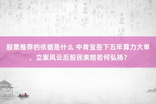 股票推荐的依据是什么 中青宝签下五年算力大单，立案风云后股民索赔若何弘扬？