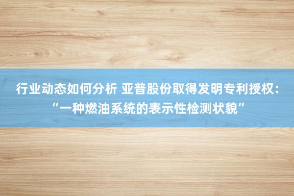 行业动态如何分析 亚普股份取得发明专利授权：“一种燃油系统的表示性检测状貌”