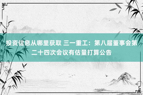 投资信息从哪里获取 三一重工：第八届董事会第二十四次会议有估量打算公告