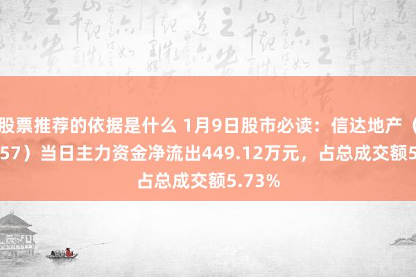 股票推荐的依据是什么 1月9日股市必读：信达地产（600657）当日主力资金净流出449.12万元，占总成交额5.73%