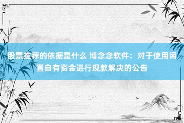 股票推荐的依据是什么 博念念软件：对于使用闲置自有资金进行现款解决的公告