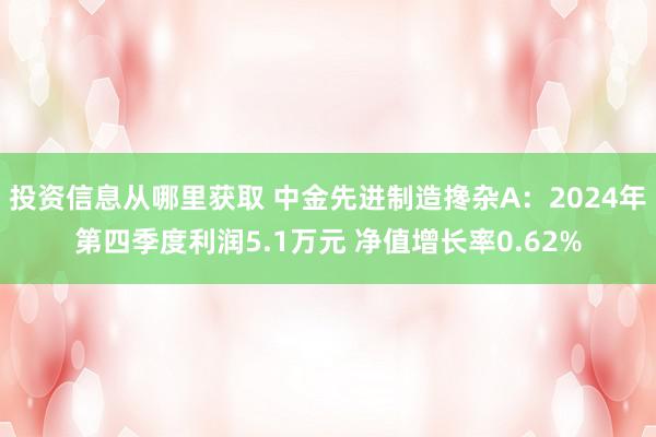 投资信息从哪里获取 中金先进制造搀杂A：2024年第四季度利润5.1万元 净值增长率0.62%