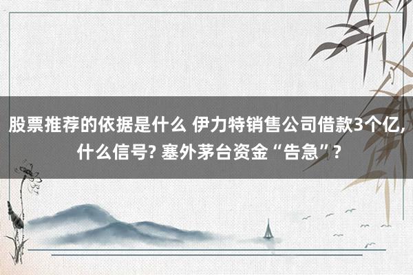 股票推荐的依据是什么 伊力特销售公司借款3个亿, 什么信号? 塞外茅台资金“告急”?