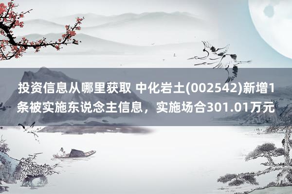 投资信息从哪里获取 中化岩土(002542)新增1条被实施东说念主信息，实施场合301.01万元