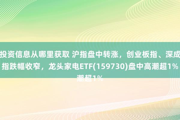 投资信息从哪里获取 沪指盘中转涨，创业板指、深成指跌幅收窄，龙头家电ETF(159730)盘中高潮超1%