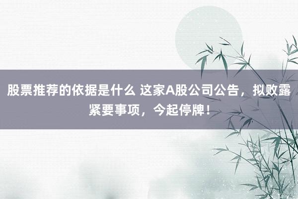 股票推荐的依据是什么 这家A股公司公告，拟败露紧要事项，今起停牌！