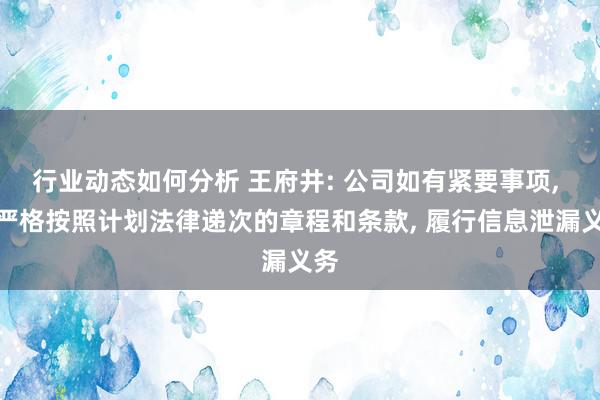 行业动态如何分析 王府井: 公司如有紧要事项, 将严格按照计划法律递次的章程和条款, 履行信息泄漏义务