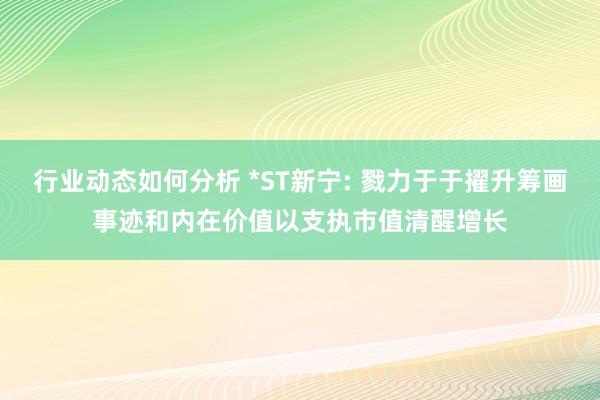 行业动态如何分析 *ST新宁: 戮力于于擢升筹画事迹和内在价值以支执市值清醒增长