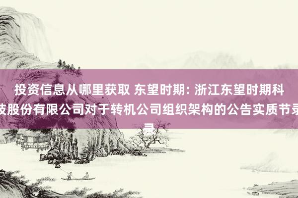 投资信息从哪里获取 东望时期: 浙江东望时期科技股份有限公司对于转机公司组织架构的公告实质节录