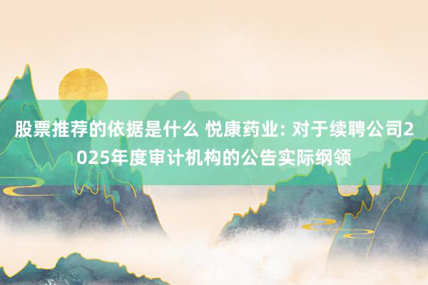 股票推荐的依据是什么 悦康药业: 对于续聘公司2025年度审计机构的公告实际纲领